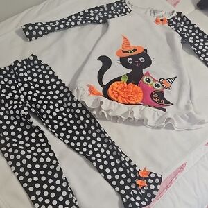 Emily Rose Black and White Polka Dot Halloween Cat Shirt and Leggings